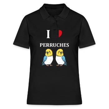 Oiseaux perruches humour petite perruche - Polo Femme - noir - Devant - Ailine (174cm)