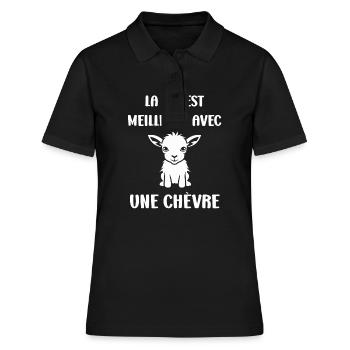 Citation humour petite chèvre - Polo Femme - noir - Devant - Ailine (174cm)