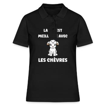 Citation humour petite chèvre - Polo Femme - noir - Devant - Ailine (174cm)