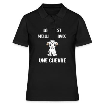 Citation humour petite chèvre - Polo Femme - noir - Devant - Ailine (174cm)