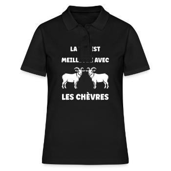 Citation humour petite chèvre - Polo Femme - noir - Devant - Ailine (174cm)