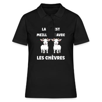 Citation humour petite chèvre - Polo Femme - noir - Devant - Ailine (174cm)