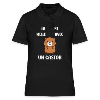 Humour petit castor - Polo Femme - noir - Devant - Ailine (174cm)
