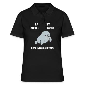 Drôle bébé minimaliste simple petit lamantin - Polo Femme - noir - Devant - Ailine (174cm)