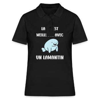 Drôle bébé minimaliste simple petit lamantin - Polo Femme - noir - Devant - Ailine (174cm)