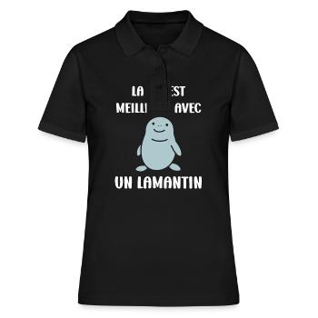 Drôle bébé minimaliste simple petit lamantin - Polo Femme - noir - Devant - Ailine (174cm)