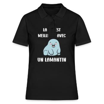 Drôle bébé minimaliste simple petit lamantin - Polo Femme - noir - Devant - Ailine (174cm)