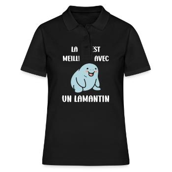 Drôle bébé minimaliste simple petit lamantin - Polo Femme - noir - Devant - Ailine (174cm)