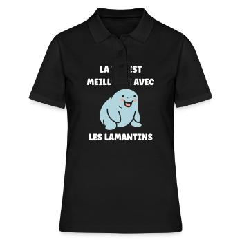 Drôle bébé minimaliste simple petit lamantin - Polo Femme - noir - Devant - Ailine (174cm)