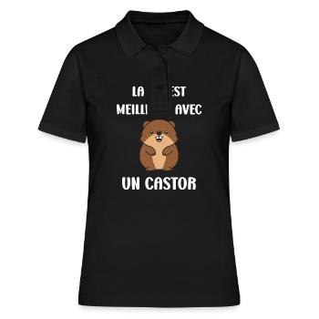 Humour petit castor - Polo Femme - noir - Devant - Ailine (174cm)