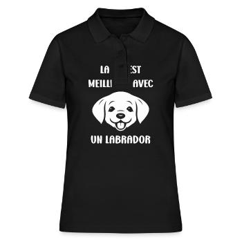 Petit chien humour labrador - Polo Femme - noir - Devant - Ailine (174cm)