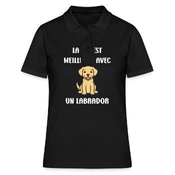 Petit chien humour labrador - Polo Femme - noir - Devant - Ailine (174cm)