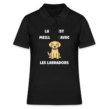 Petit chien humour labrador - Polo Femme - noir - Devant - Ailine (174cm)