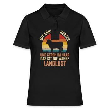 Kuh Bauer Bauernhof Kuhbauer Kühe - Frauen Polo Shirt - Schwarz - Vorne - Ailine (174cm)