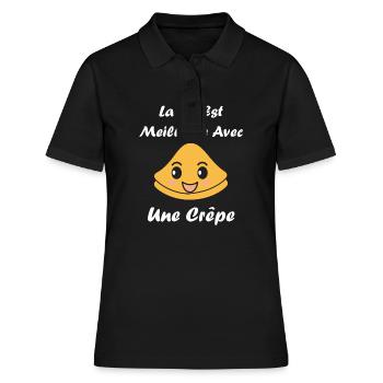 Crêpes Bretagne humour crêpe - Polo Femme - noir - Devant - Ailine (174cm)