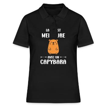 Humour Capybara - Polo Femme - noir - Devant - Ailine (174cm)