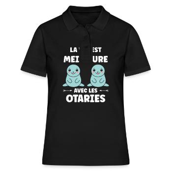 Animal mignon humour otarie - Polo Femme - noir - Devant - Ailine (174cm)