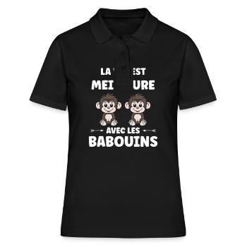 Humour petit singe babouin - Polo Femme - noir - Devant - Ailine (174cm)