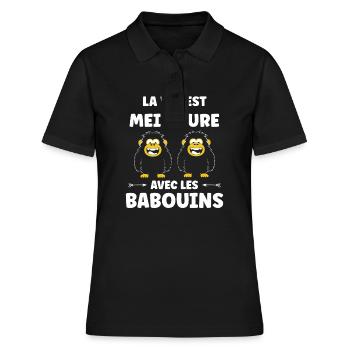 Humour petit singe babouin - Polo Femme - noir - Devant - Ailine (174cm)