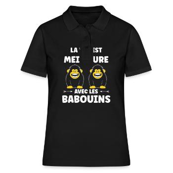 Humour petit singe babouin - Polo Femme - noir - Devant - Ailine (174cm)