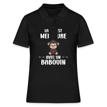 Humour petit singe babouin - Polo Femme - noir - Devant - Ailine (174cm)