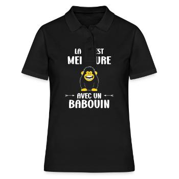 Humour petit singe babouin - Polo Femme - noir - Devant - Ailine (174cm)