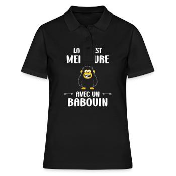 Humour petit singe babouin - Polo Femme - noir - Devant - Ailine (174cm)