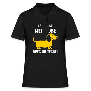 Humour chien teckel - Polo Femme - noir - Devant - Ailine (174cm)