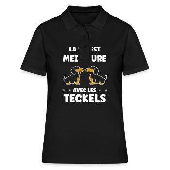 Humour chien teckel - Polo Femme - noir - Devant - Ailine (174cm)