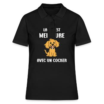 Humour Chien cocker - Polo Femme - noir - Devant - Ailine (174cm)