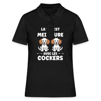 Humour Chien cocker - Polo Femme - noir - Devant - Ailine (174cm)