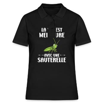 Insecte humour Sauterelle - Polo Femme - noir - Devant - Ailine (174cm)