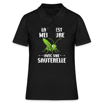 Insecte humour Sauterelle - Polo Femme - noir - Devant - Ailine (174cm)