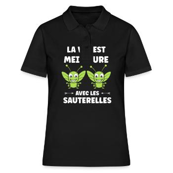Insecte humour Sauterelle - Polo Femme - noir - Devant - Ailine (174cm)