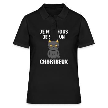 Humour chat chartreux - Polo Femme - noir - Devant - Ailine (174cm)