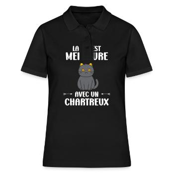 Humour chat chartreux - Polo Femme - noir - Devant - Ailine (174cm)