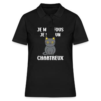 Humour chat chartreux - Polo Femme - noir - Devant - Ailine (174cm)