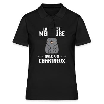 Humour chat chartreux - Polo Femme - noir - Devant - Ailine (174cm)