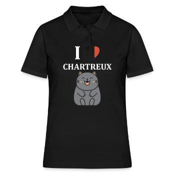 Humour chat chartreux - Polo Femme - noir - Devant - Ailine (174cm)