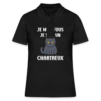 Humour chat chartreux - Polo Femme - noir - Devant - Ailine (174cm)