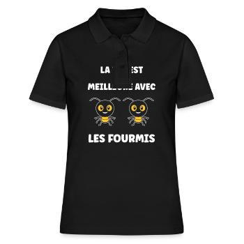 Humour fourmis - Polo Femme - noir - Devant - Ailine (174cm)