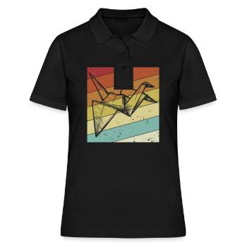 Hibou Grue en Papier Origami Rétro - Polo Femme - noir - Devant - Ailine (174cm)