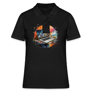 Laptop Rechner Computer - Frauen Polo Shirt - Schwarz - Vorne - Ailine (174cm)