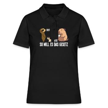 Lustig Faultier Capybara Erst Pinkeln Dann Kaffee - Frauen Polo Shirt - Schwarz - Vorne - Ailine (174cm)