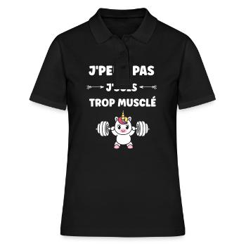 Humour musculation - Polo Femme - noir - Devant - Ailine (174cm)