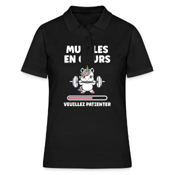Humour musculation - Polo Femme - noir - Devant - Ailine (174cm)