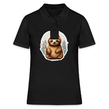 lustiges Faultier im Schneefall - Frauen Polo Shirt - Schwarz - Vorne - Ailine (174cm)