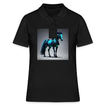 Blaues Cyborg-Pferd - Frauen Polo Shirt - Schwarz - Vorne - Ailine (174cm)