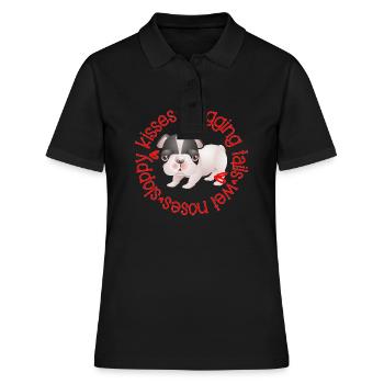 Cute Boston Terrier, sloppy kisses - Women's Polo Shirt - black - Front - Ailine (174cm)