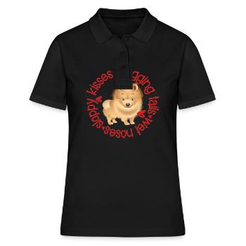 Cute Pomeranian, sloppy kisses - Women's Polo Shirt - black - Front - Ailine (174cm)